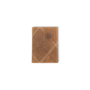 Ariat Men'S Cross Stitch Patch Brown Trifold Leather Wallet Dont Wait Save Today