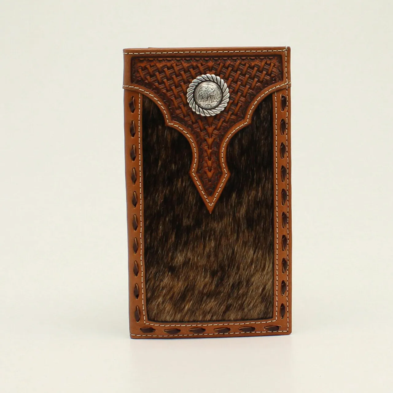 Ariat Men'S Calf Hair & Tooled Basketweave Leather Rodeo Wallet Shop Grab Savings Special Savings Today
