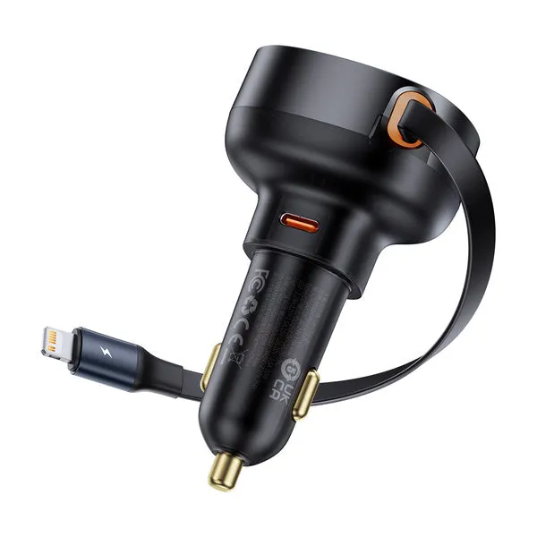 Baseus Enjoyment Pro Car Charger C Retractable Ip Cable 55W Cluster Black Gift Sale Event