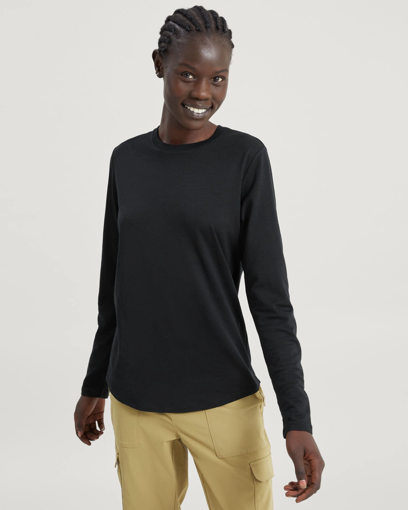 Women'S 100% Merino Long Sleeve Crew Top - Black Shop Save Big Todays Hot Savings