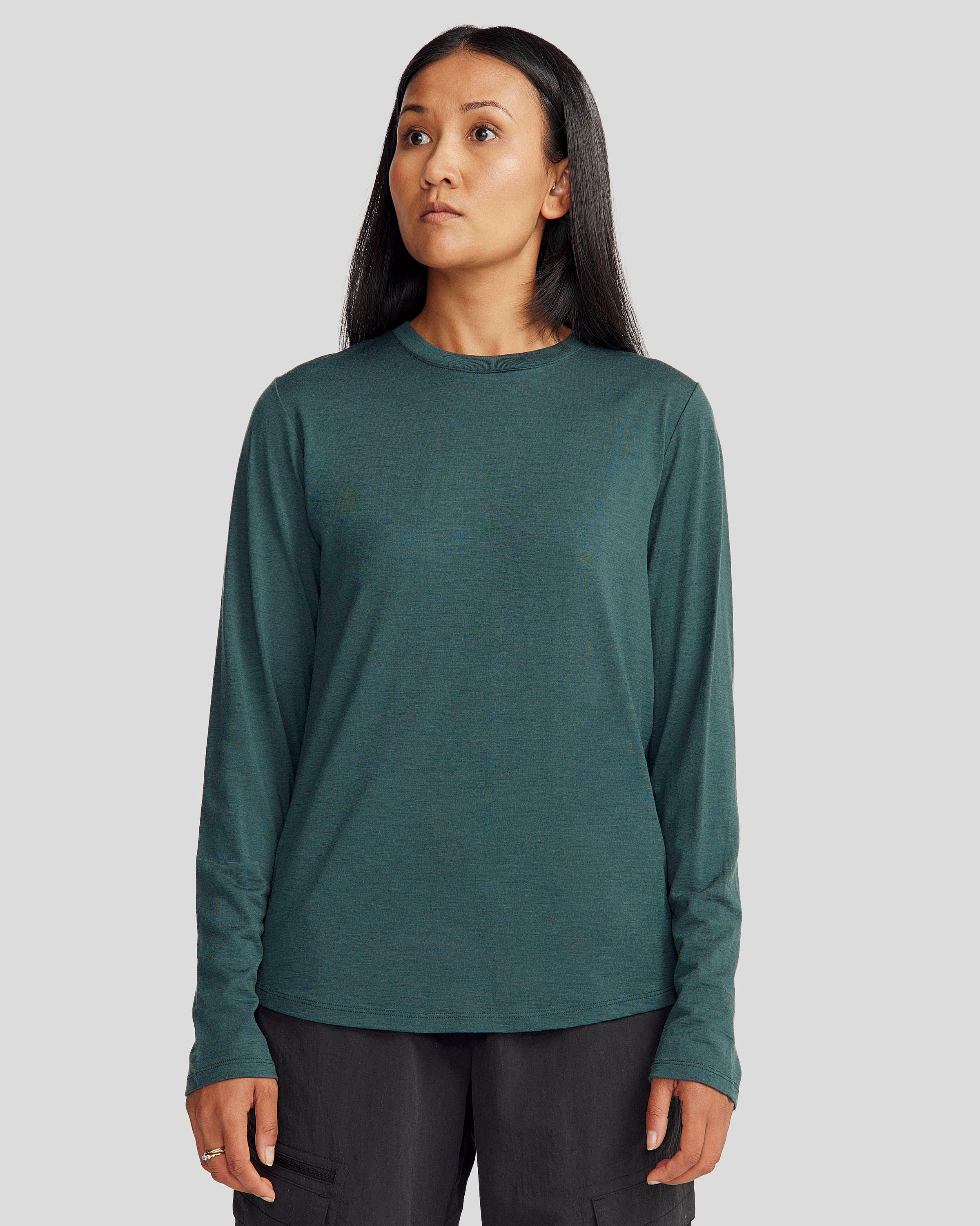 Women'S 100% Merino Long Sleeve Crew Top - Deep Forest EndofWeek Deals