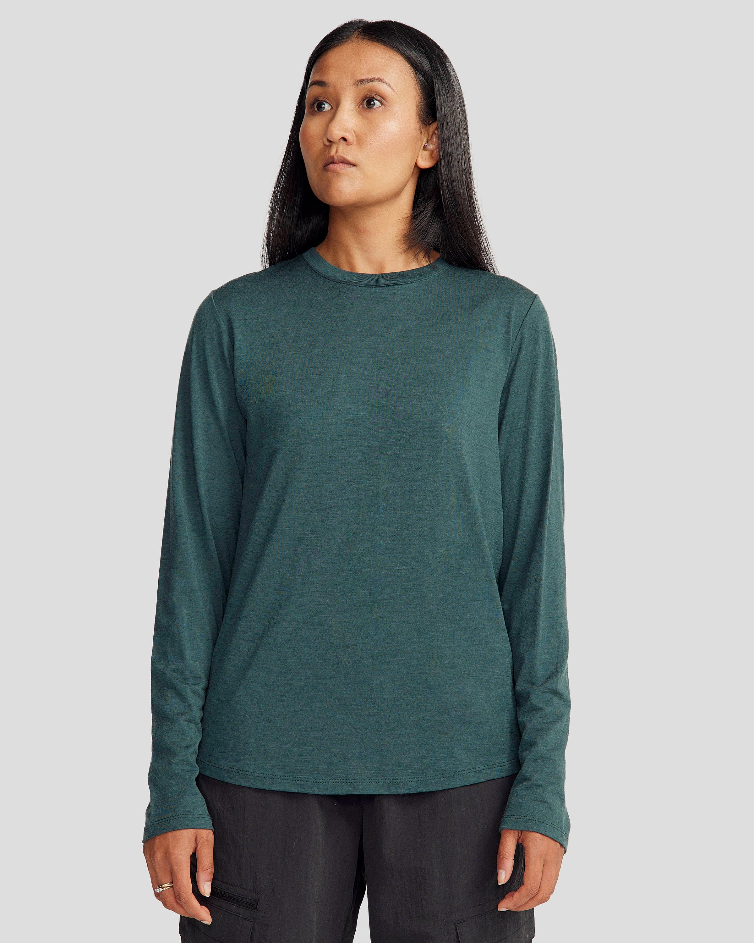 Clearance Savings Now Todays Steal Women'S 100% Merino Long Sleeve Crew Top - Deep Forest