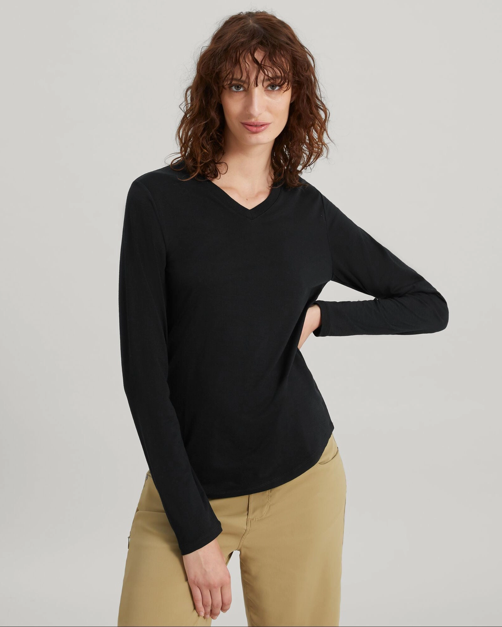 Limited Offer Alert Women'S 100% Merino Long Sleeve V-Top - Black