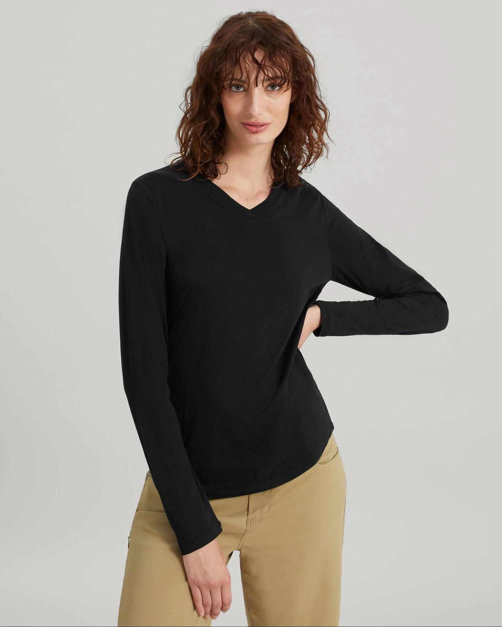 Big Savings Alert Shop Todays Picks Women'S 100% Merino Long Sleeve V-Top - Black