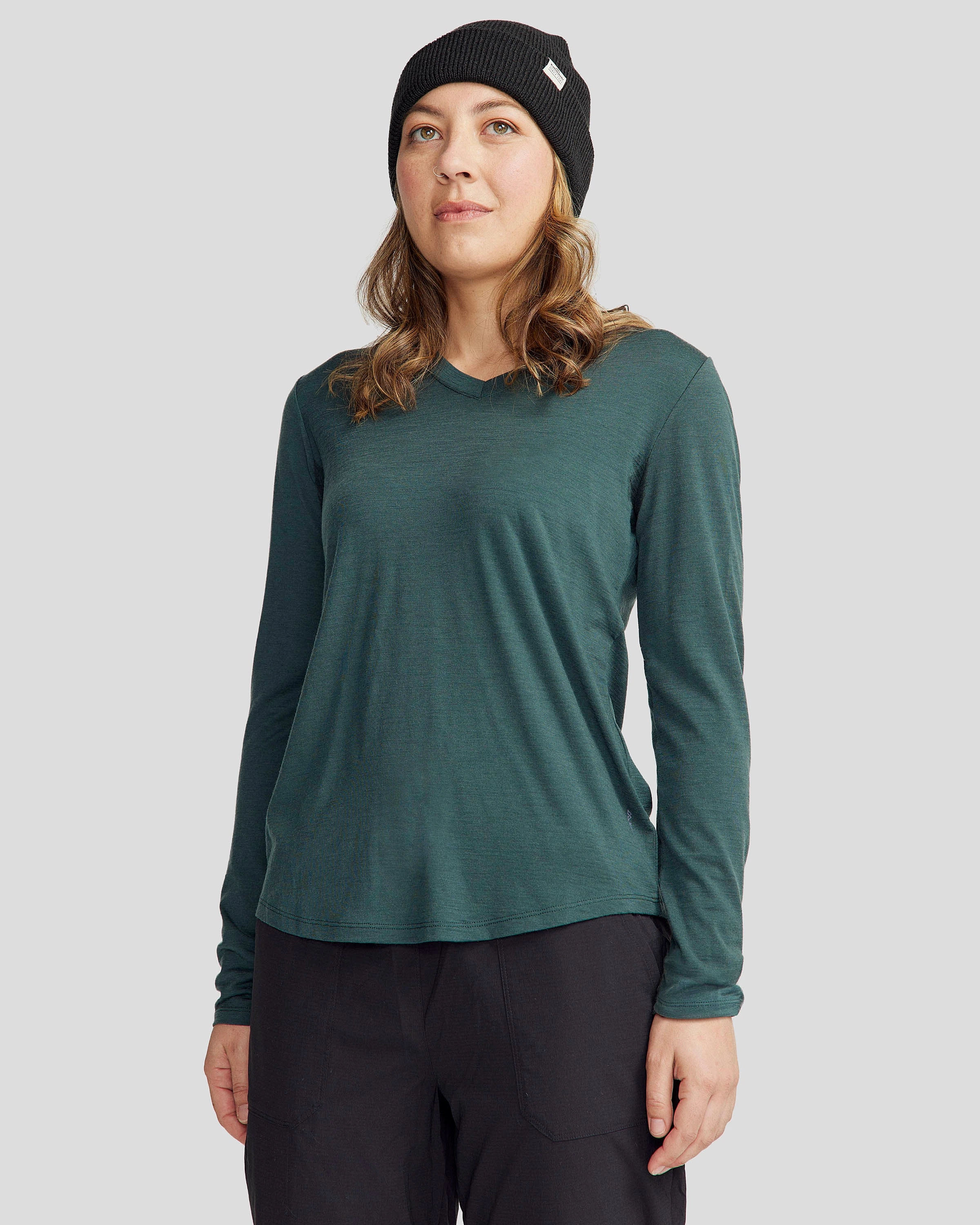 Women'S 100% Merino Long Sleeve V-Top - Deep Forest MustHave Deal