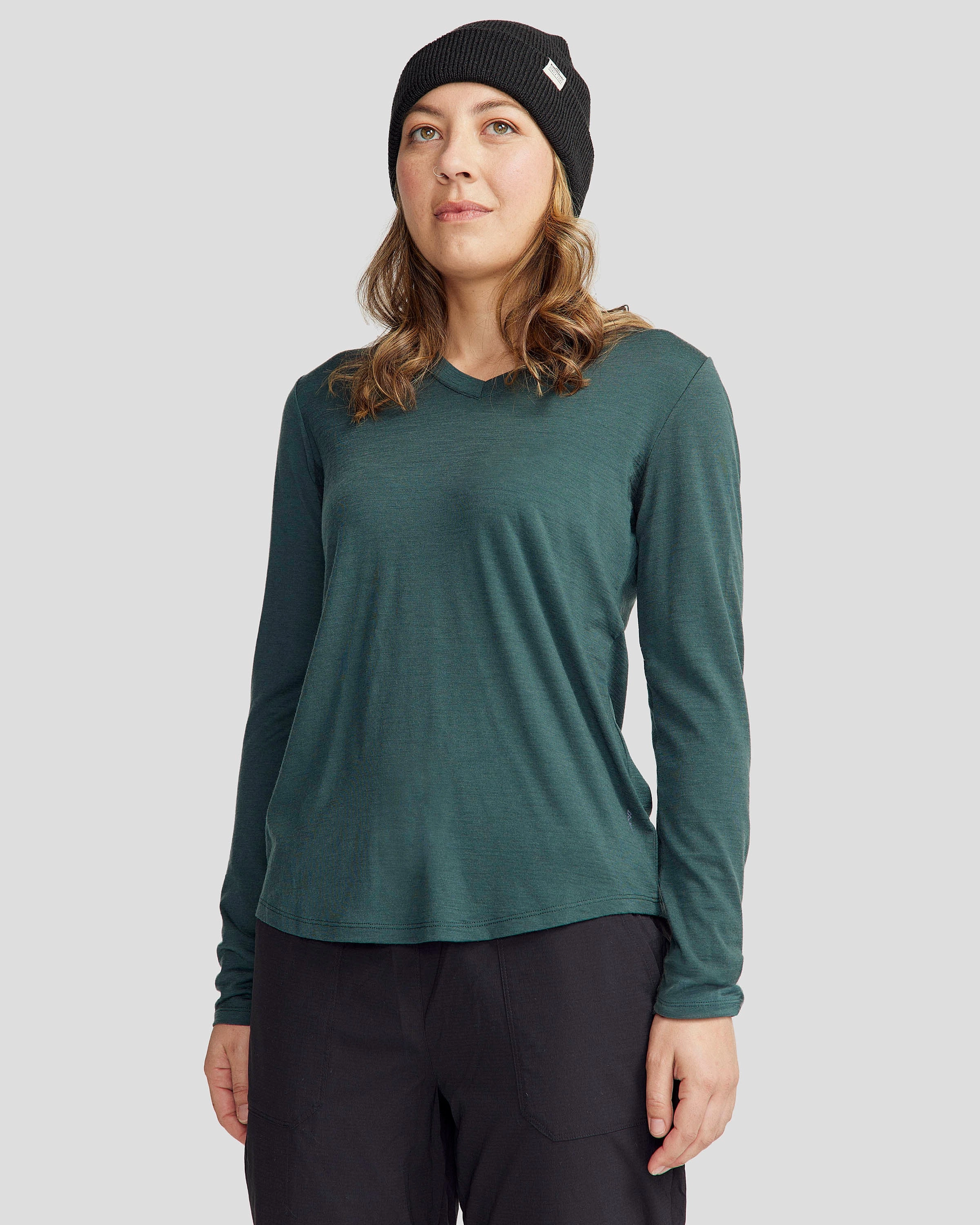 Best Seller Discount Women'S 100% Merino Long Sleeve V-Top - Deep Forest