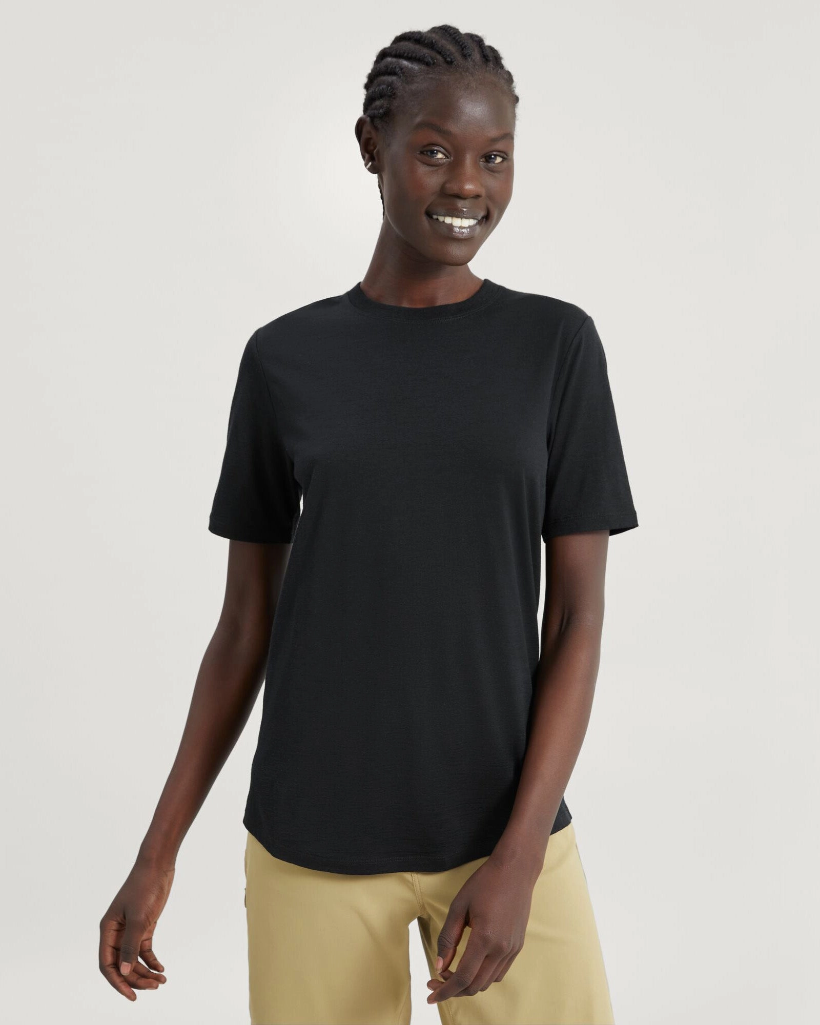 Women'S 100% Merino Short Sleeve Crew Top - Black EndofWeek Deals