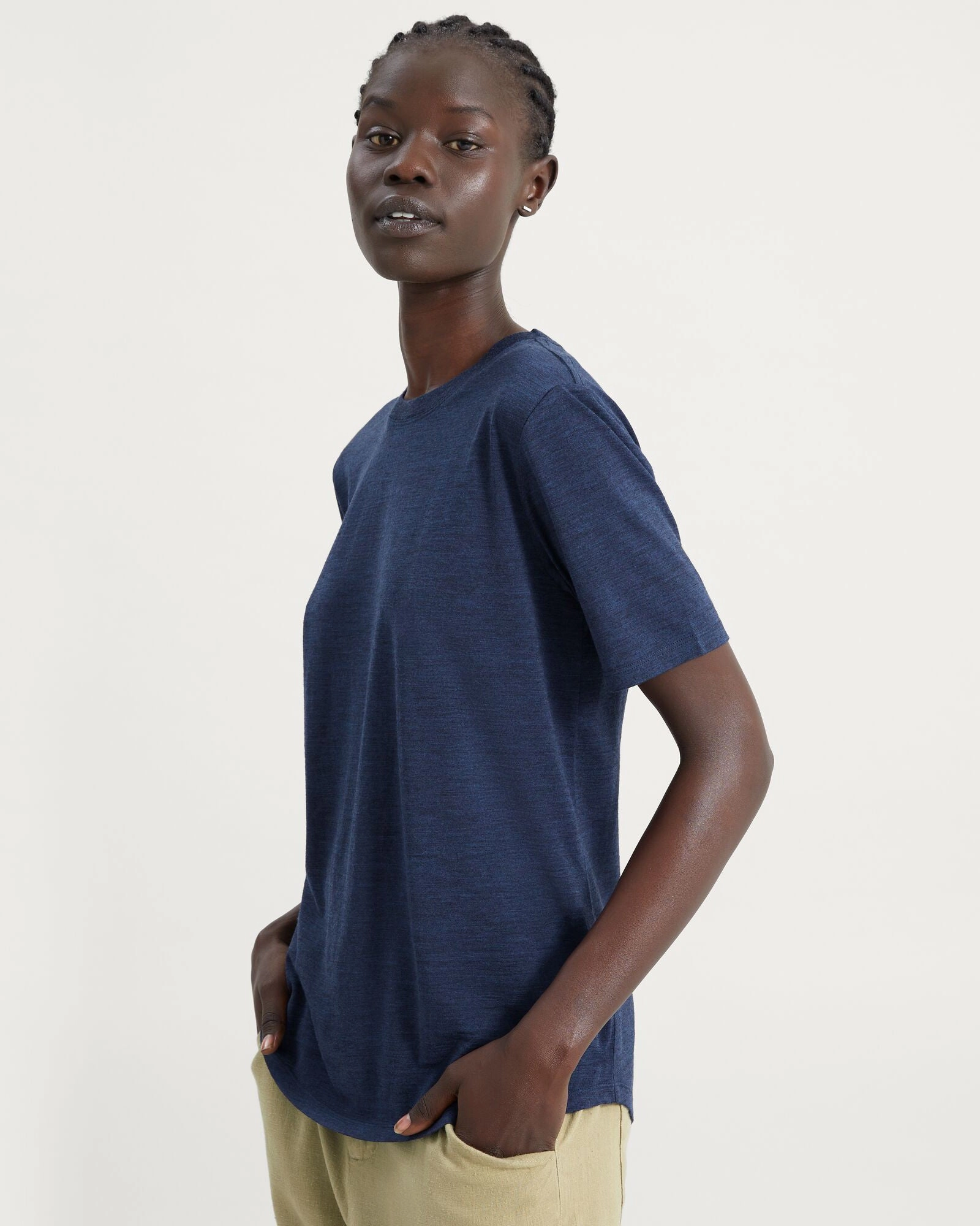 Hot Pick Sale Women'S 100% Merino Short Sleeve Crew Top - Midnight Navy Marle