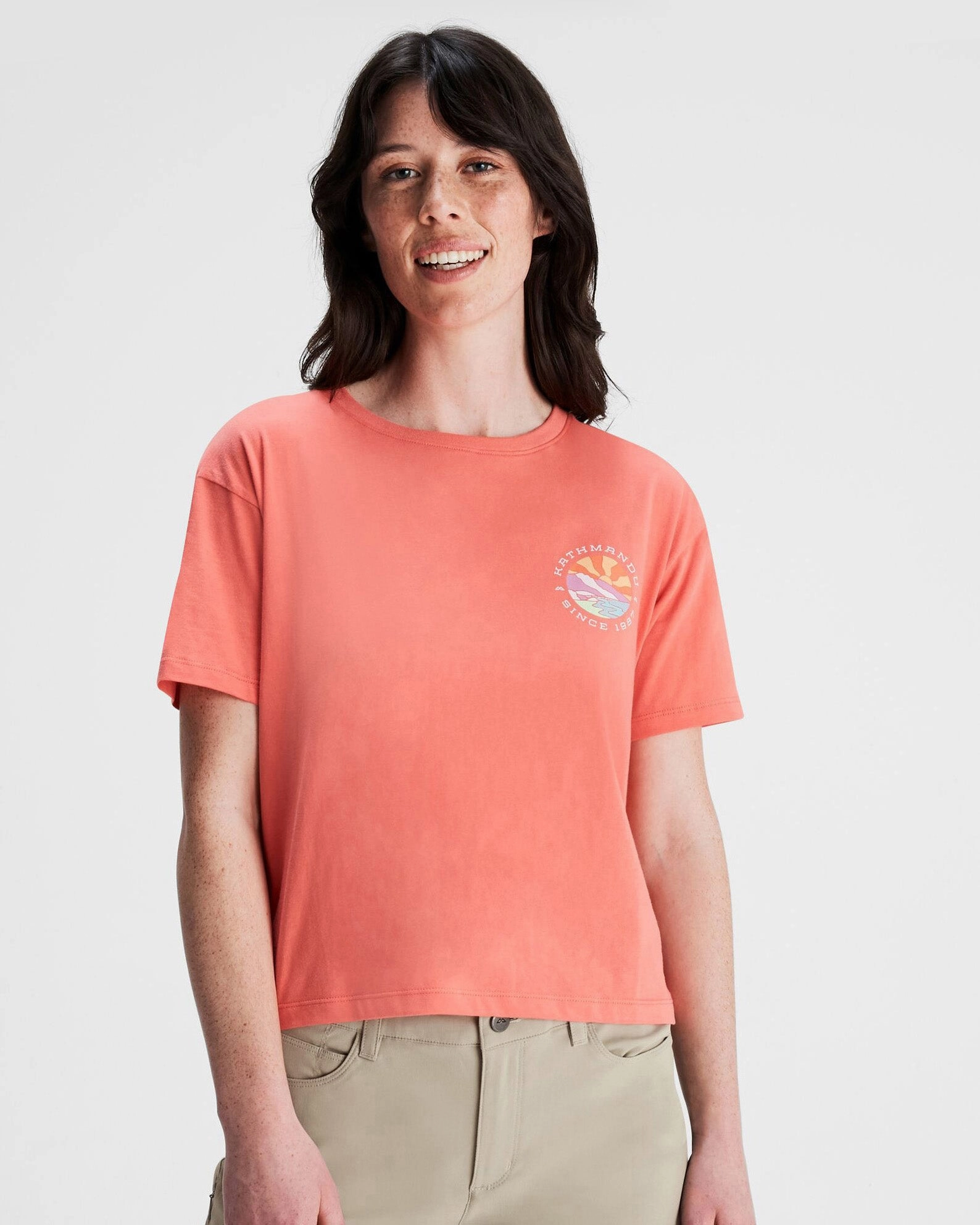 Weekend Flash Offer Instant Deal Today Women'S Kathmandu Logo Sunburst Organic Cotton T-Shirt - Fruity
