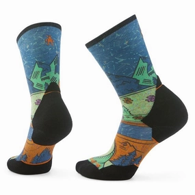 GiftWorthy Sale Instant Hot Deal Womens Trail Run Mountain Print Crew Socks Twilight Blue